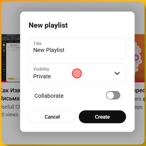Screenshot showing how to click the Private option to set playlist privacy settings on YouTube